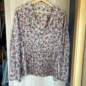 Vince Pink and Orange Wrap Blouse with Long Sleeves